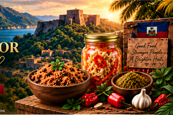 Haitian landscape, food, pikliz and seasonings